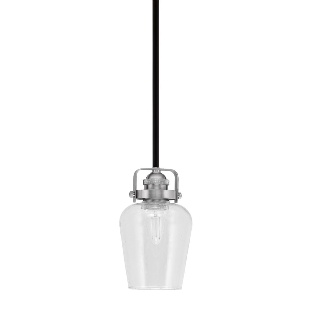 Toltec Lighting 1941-MBBN-210 Easton 1 Light Mini Pendant Shown In Matte Black & Brushed Nickel Finish With 5" Clear Bubble Glass