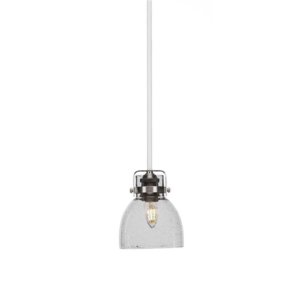 Toltec Lighting 1941-WHBN-4110 Easton 1 Light Mini Pendant Shown In White & Brushed Nickel Finish With 6” Clear Bubble Glass