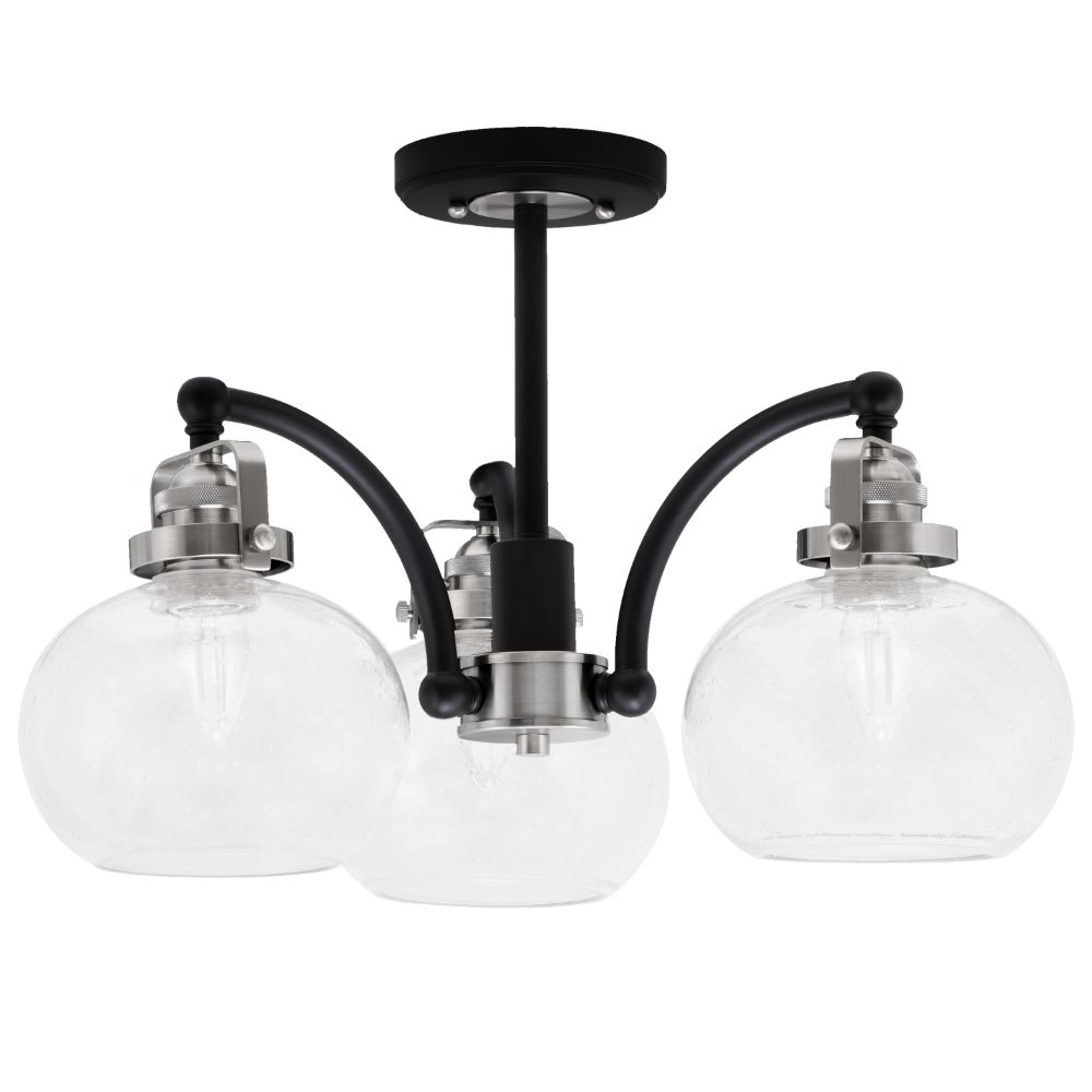 Toltec Lighting 1947-MBBN-202 Easton 3 Light Semi-Flush Shown In Matte Black & Brushed Nickel Finish With 7" Clear Bubble Glass