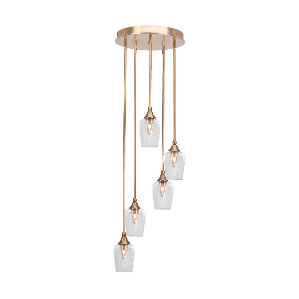 Toltec Lighting 2145-NAB-210 Empire 5 Light Cluster Pendalier In New Age Brass Finish With 5" Clear Bubble Glass