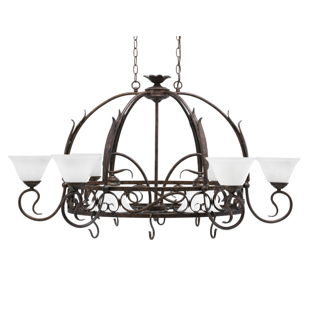 Toltec Lighting 216-BRZ-311 Leaf 8 Light Pot Rack With 8 Hook Shown In Bronze Finish With 7" White Muslin Glass