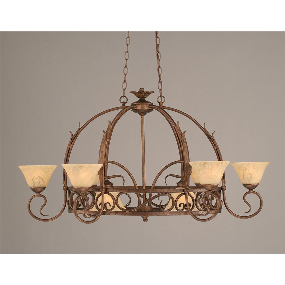 Toltec Lighting 216-BRZ-508 Bronze Finish 8 Light Pot Rack With 8 Hooks With 7 in. Italian Marble Glass, Pots Not Included