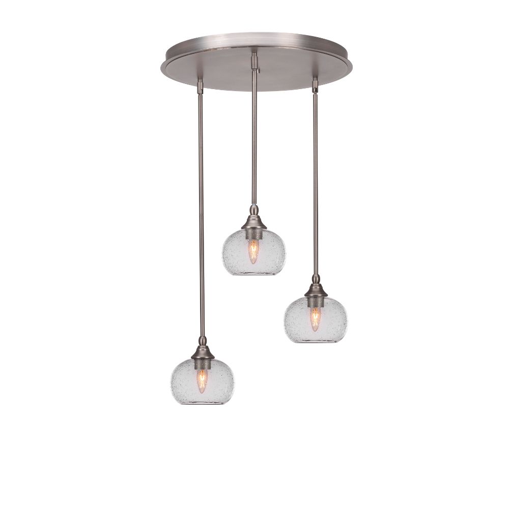 Toltec Lighting 2183-BN-202 Empire 3 Light Cluster Pendalier In Brushed Nickel Finish With 7" Clear Bubble Glass