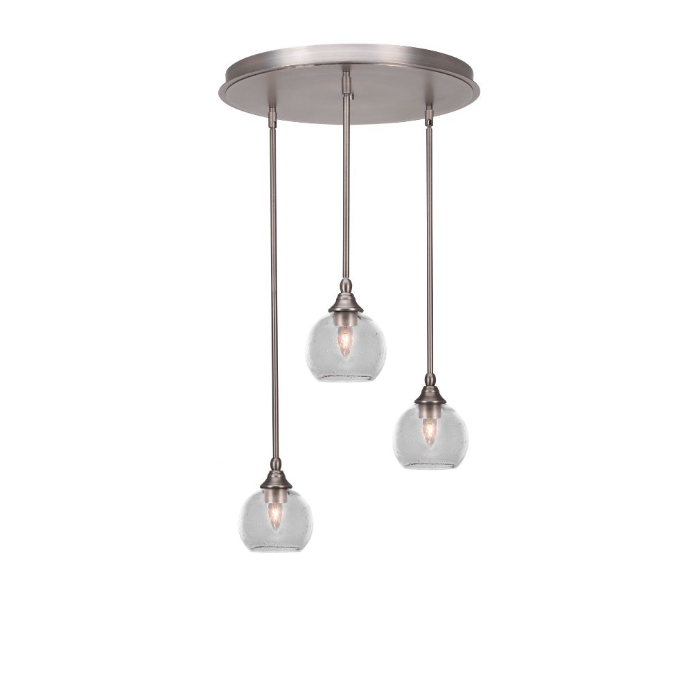 Toltec Lighting 2183-BN-4100 Empire 3 Light Cluster Pendalier In Brushed Nickel Finish With 5.75" Clear Bubble Glass
