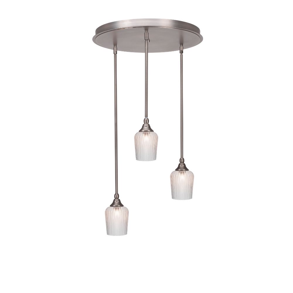 Toltec Lighting 2183-BN-4280 Empire 3 Light Cluster Pendalier In Brushed Nickel Finish With 9" Clear Textured Glass