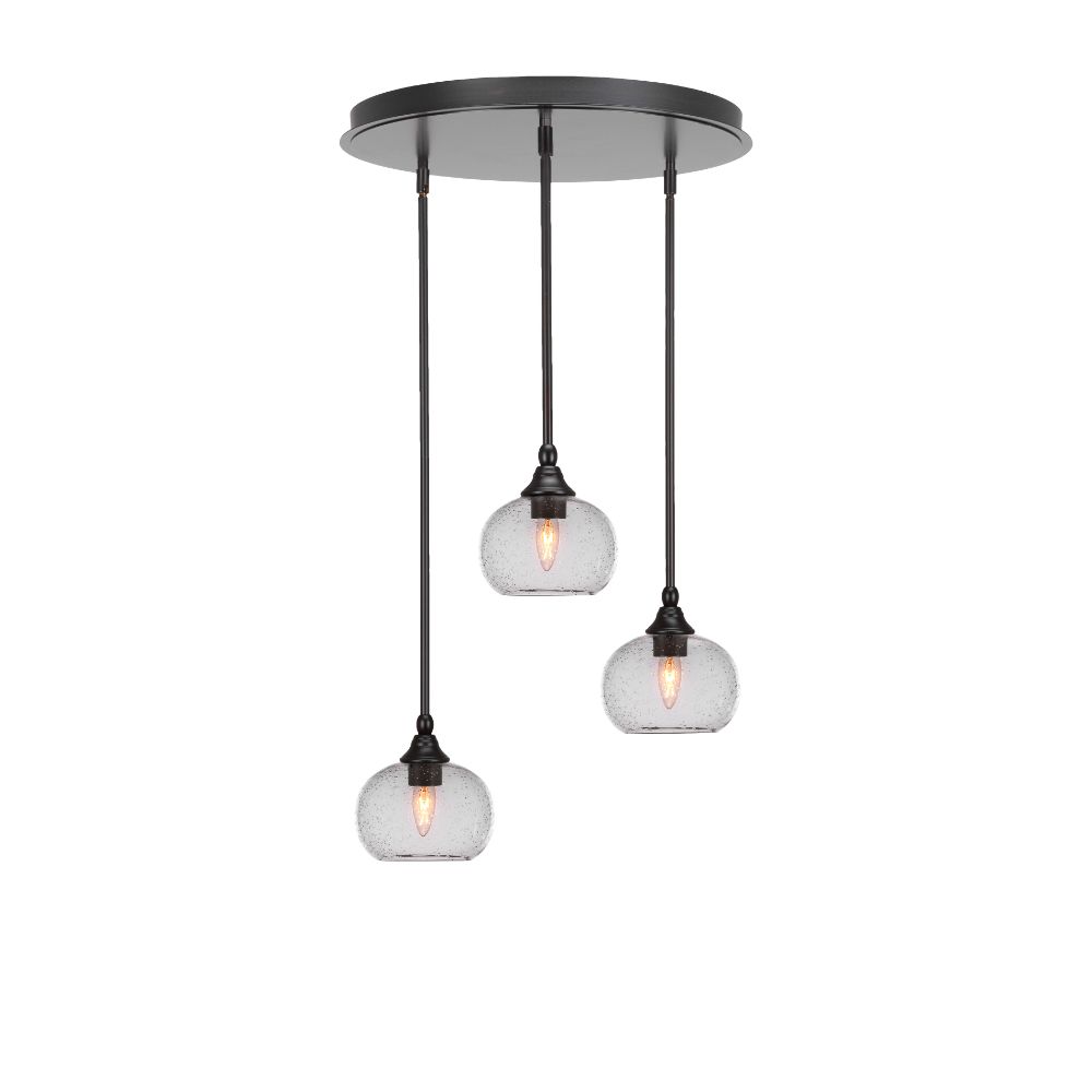 Toltec Lighting 2183-ES-202 Empire 3 Light Cluster Pendalier In Espresso Finish With 7" Clear Bubble Glass