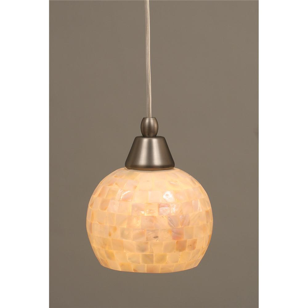 Toltec Lighting 22-BN-405 Brushed Nickel Finish Cord Mini Pendant With 6 in. Seashell Glass