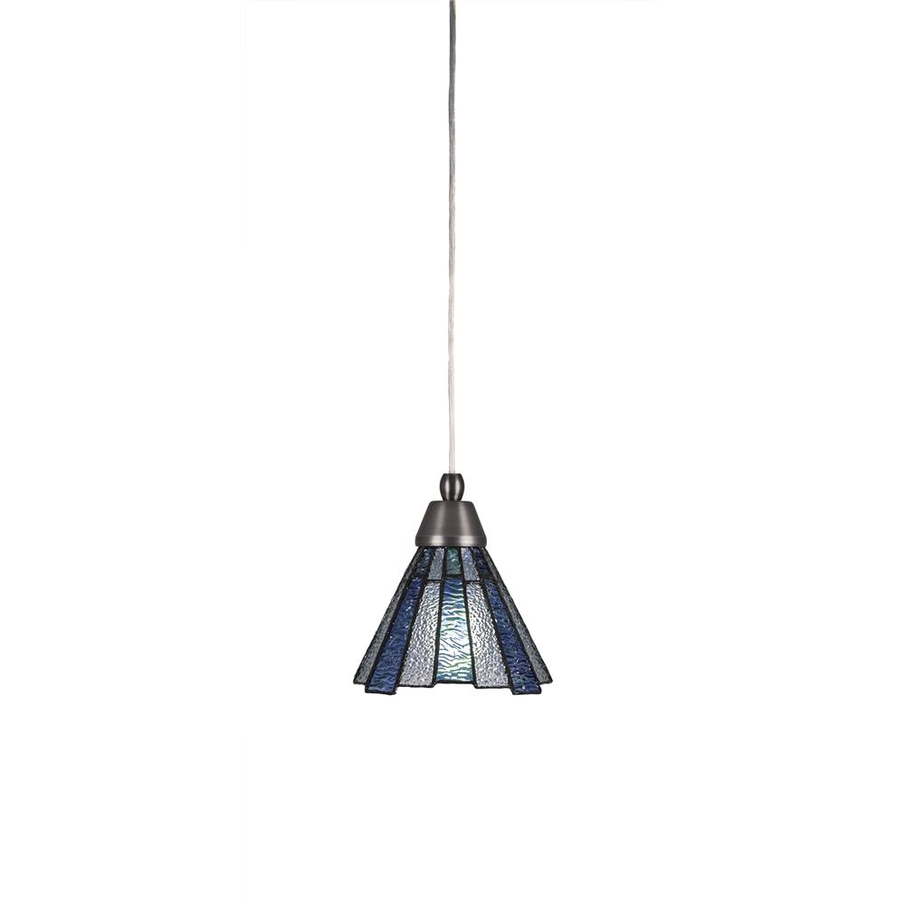 Toltec Lighting 22-BN-9325 Cord Mini Pendant With Hang Straight Swivel Shown In Brushed Nickel Finish With 7" Sea Ice Tiffany Glass