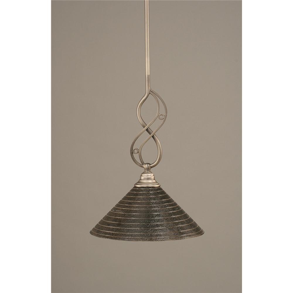 Toltec Lighting 232-BN-442 Brushed Nickel Finish Mini Pendant With 12 in. Charcoal Spiral Glass Shade
