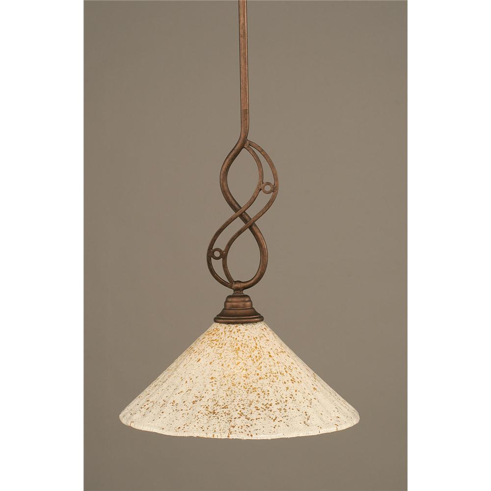 Toltec Lighting 232-BRZ-702 Bronze Finish Mini Pendant With 12 in. Gold Ice Glass Shade