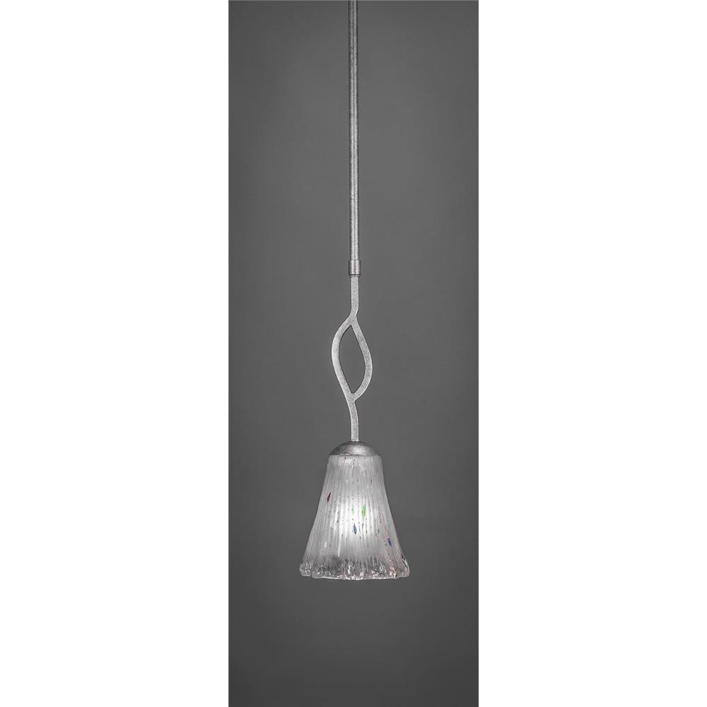 Toltec Lighting 240-AS-721 Revo 1 Light Mini Pendant Shown In Aged Silver Finish With 5.5” Fluted Frosted Crystal Glass