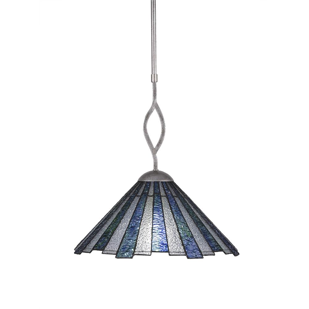 Toltec Lighting 241-AS-932 Revo Pendant Shown In Aged Silver Finish With 16" Sea Ice Tiffany Glass