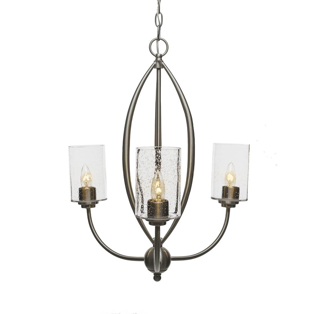 Toltec Lighting 2413-BN-300 Marquise 3 Light Chandelier Shown In Brushed Nickel Finish With 4” Clear Bubble Glass