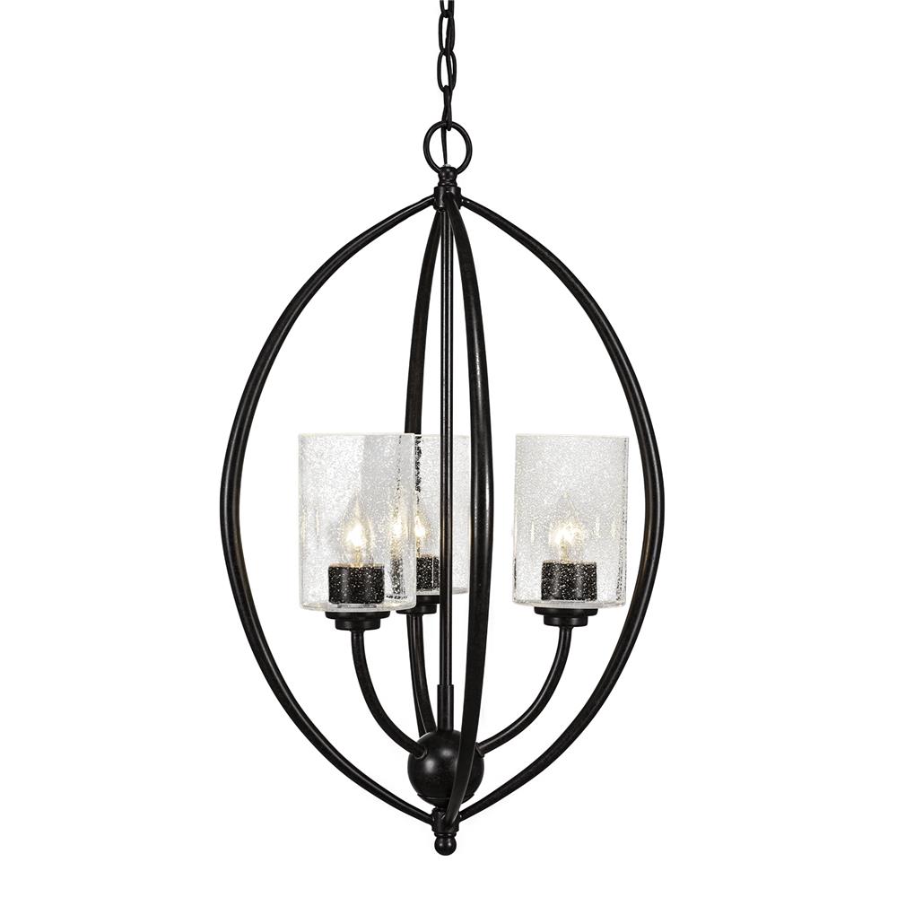 Toltec Lighting 2414-DG-300 Marquise 3 Light Pendant Shown In Dark Granite Finish With 4” Clear Bubble Glass