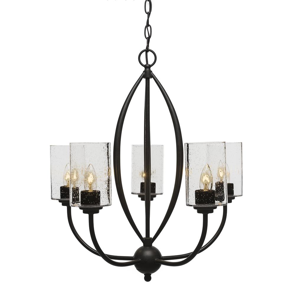 Toltec Lighting 2415-DG-300 Marquise 5 Light Chandelier Shown In Dark Granite Finish With 4” Clear Bubble Glass