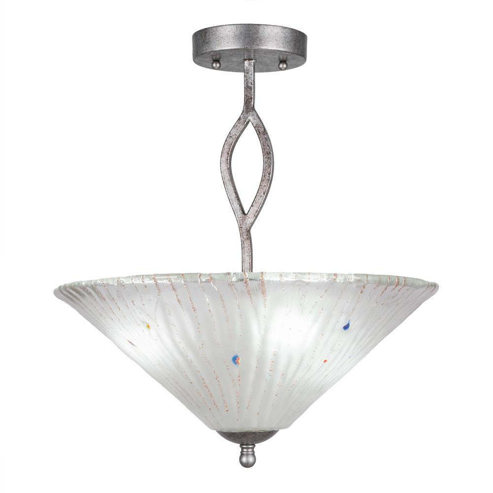 Toltec Lighting 242-AS-711 Revo Semi-Flush With 3 Bulbs Shown In Aged Silver Finish With 16” Frosted Crystal Glass