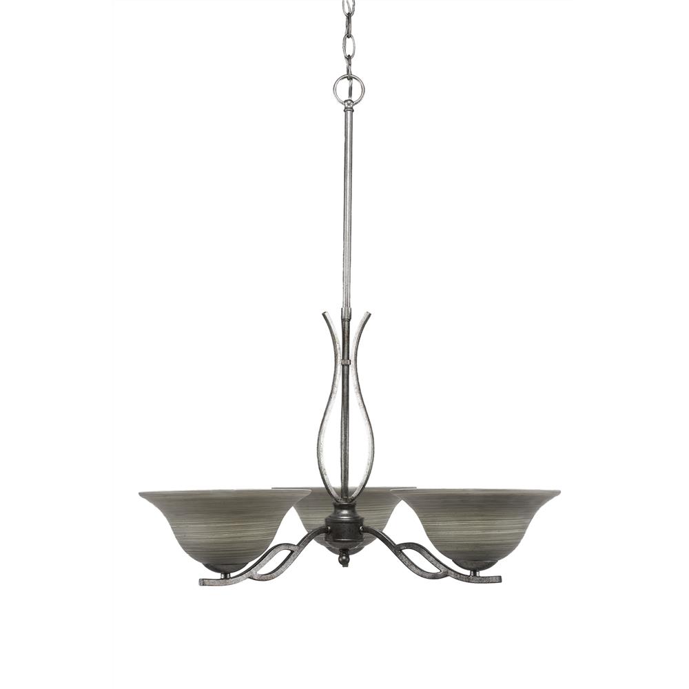 Toltec Lighting 243-AS-603 Revo 3 Light Chandelier Shown In Aged Silver Finish With 10" Gray Linen Glass