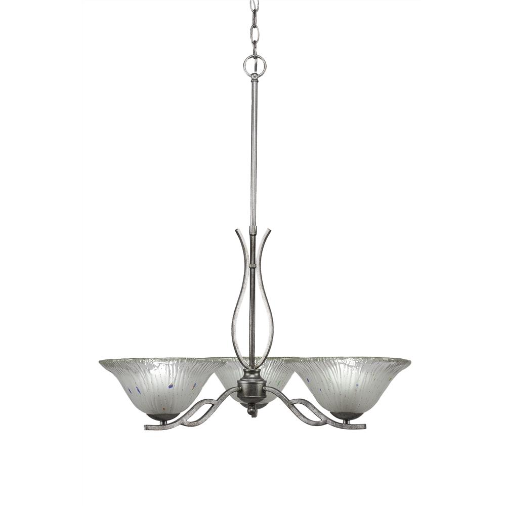 Toltec Lighting 243-AS-731 Revo 3 Light Chandelier Shown In Aged Silver Finish With 10" Frosted Crystal Glass
