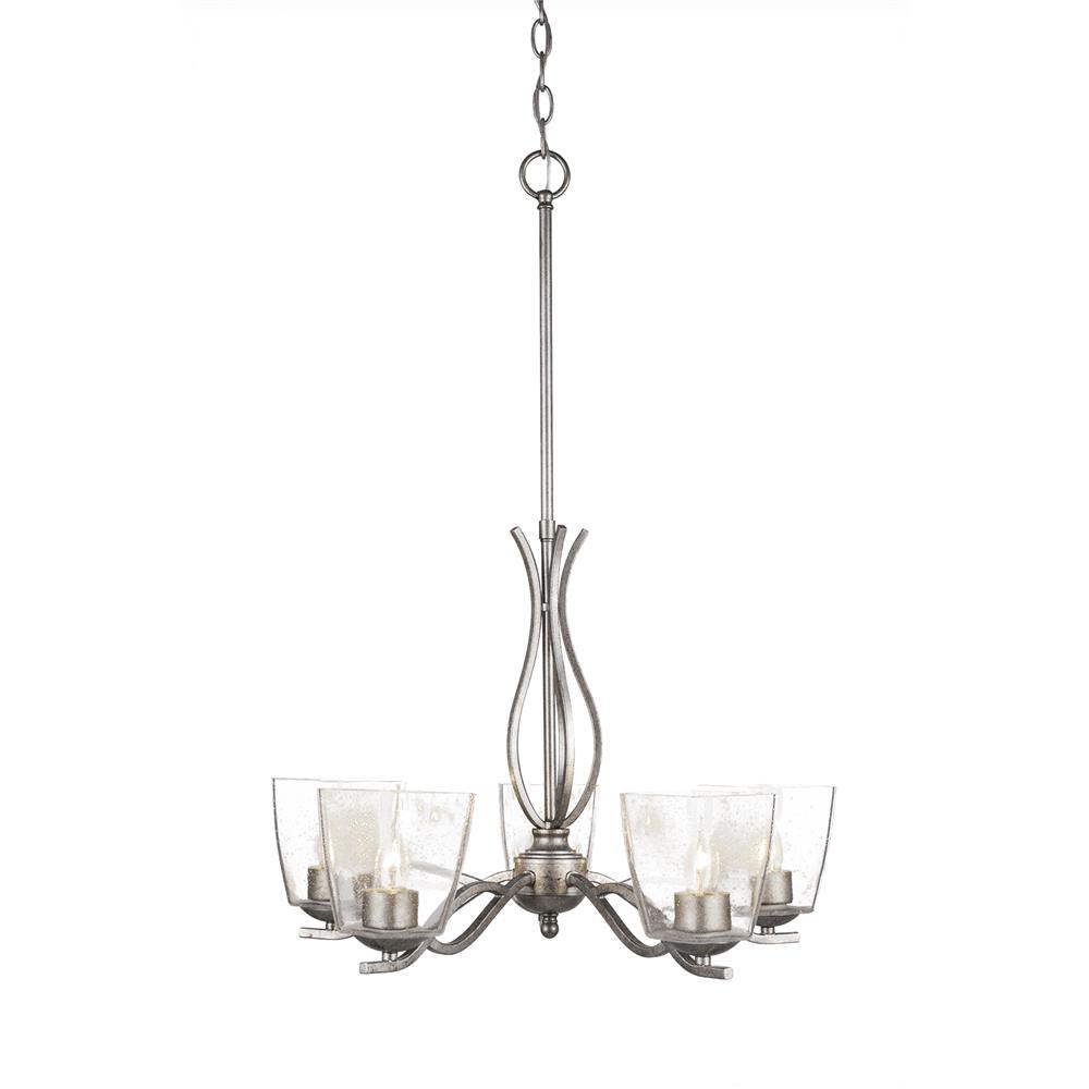 Toltec Lighting 245-AS-461 Revo 5 Light Chandelier Shown In Aged Silver Finish With 4.5" Clear Bubble Glass