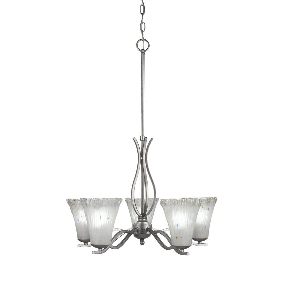 Toltec Lighting 245-AS-721 Revo 5 Light Chandelier Shown In Aged Silver Finish With 5.5" Frosted Crystal Glass