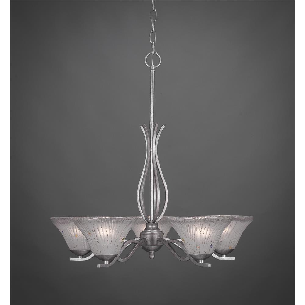 Toltec Lighting 245-AS-751 Revo 5 Light Chandelier Shown In Aged Silver Finish With 7” Frosted Crystal Glass