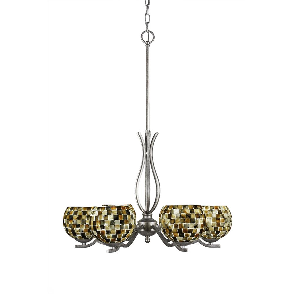 Toltec Lighting 246-AS-407 Revo 6 Light Chandelier Shown In Aged Silver Finish With 6" Sea Mist Seashell Glass