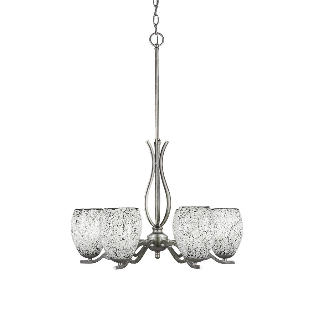 Toltec Lighting 246-AS-4165 Revo 6 Light Chandelier Shown In Aged Silver Finish With 5" Black Fusion Glass