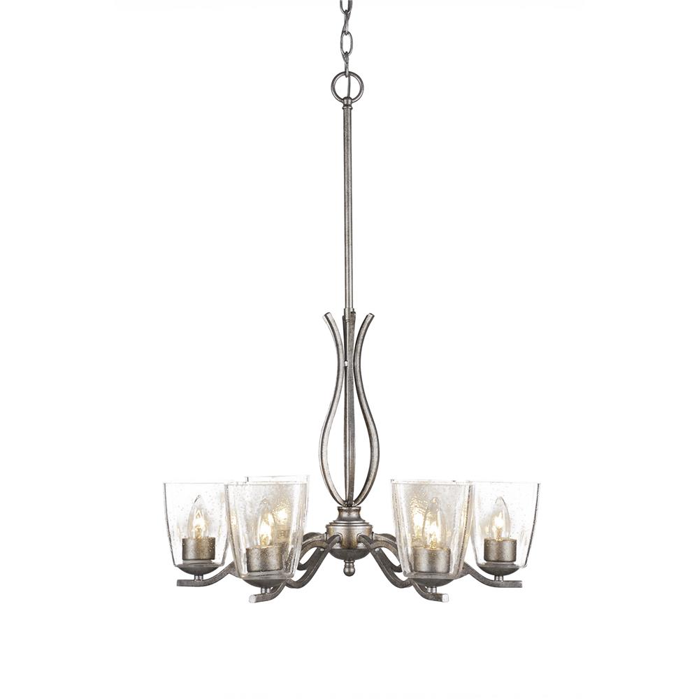 Toltec Lighting 246-AS-461 Revo 6 Light Chandelier Shown In Aged Silver Finish With 4.5" Clear Bubble Glass