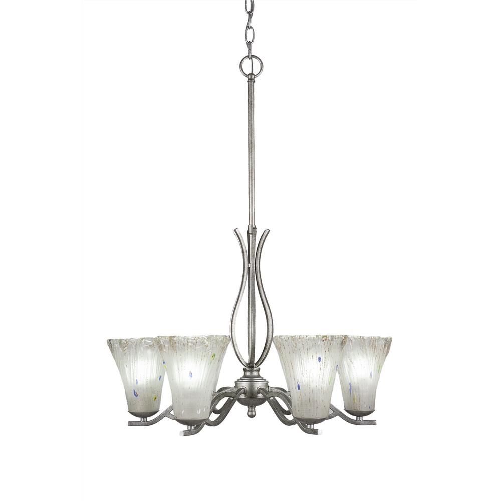 Toltec Lighting 246-AS-721 Revo 6 Light Chandelier Shown In Aged Silver Finish With 5.5” Fluted Frosted Crystal Glass