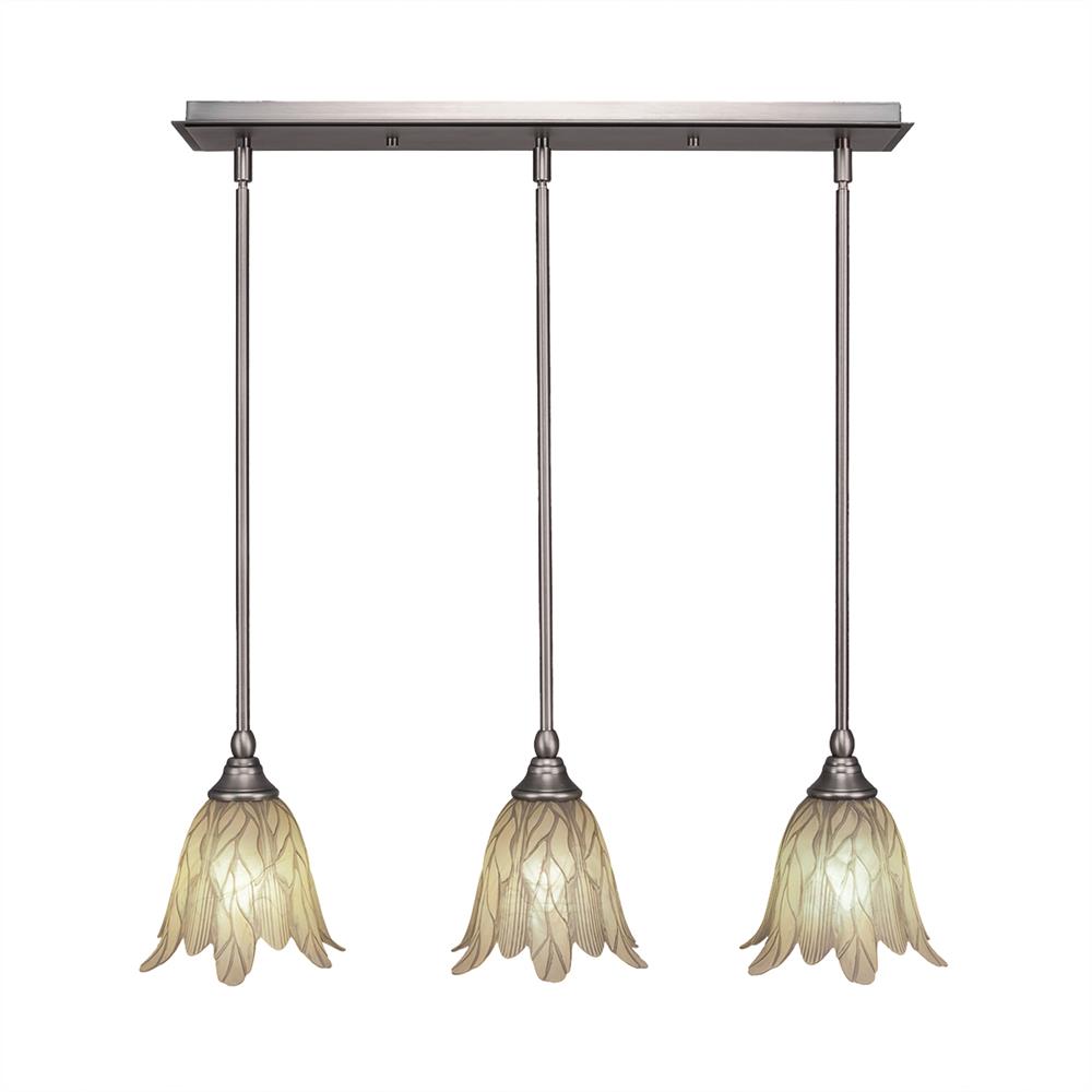 Toltec 25-BN-1025 3 Light Multi Light Mini Pendant With Hang Straight Swivels Shown In Brushed Nickel Finish With 7" Vanilla Leaf Glass
