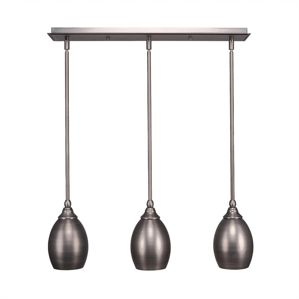 Toltec 25-BN-426 3 Light Multi Light Mini Pendant With Hang Straight Swivels Shown In Brushed Nickel Finish With 5" Brushed Nickel Oval Metal Shade