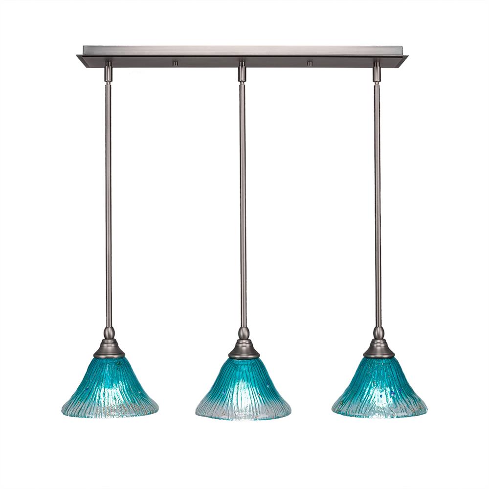 Toltec Lighting 25-BN-458 Brushed Nickel Finish Multi Light Mini Pendant With 7 in. Teal Crystal  Glass Shade