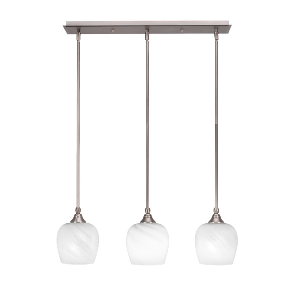 Toltec Lighting 25-BN-4811 3 Light Linear Pendalier With Hang Straight Swivels Shown In Brushed Nickel Finish With 6" White Marble Glass