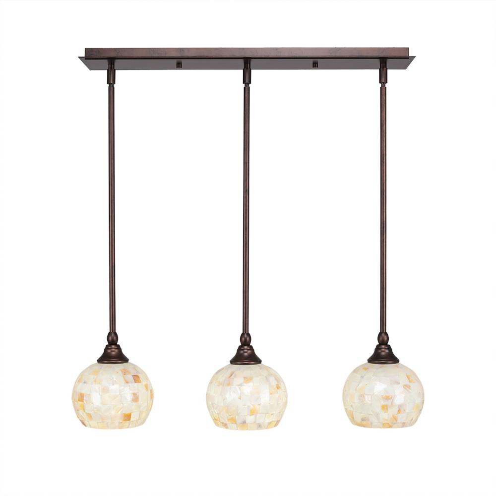 Toltec 25-BRZ-405 3 Light Multi Light Mini Pendant With Hang Straight Swivels Shown In Bronze Finish With 6" Mystic Seashell Glass