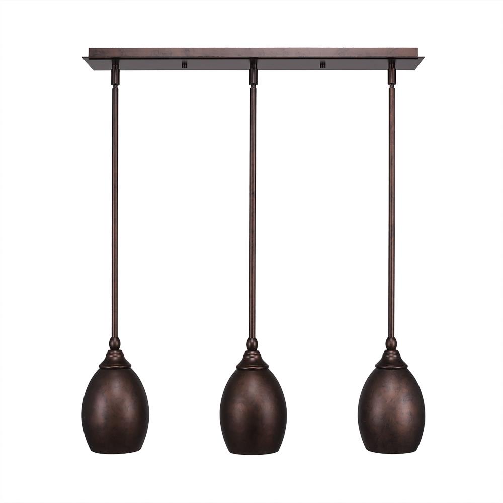 Toltec 25-BRZ-426 3 Light Multi Light Mini Pendant With Hang Straight Swivels Shown In Bronze Finish With 5" Bronze Oval Metal Shade