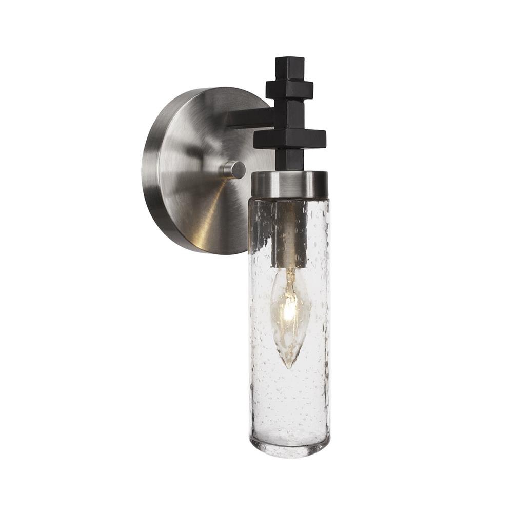 Toltec Lighting 2511-MBBN-600 Salinda 1 Light Wall Sconce In Matte Black & Brushed Nickel Finish With 2.5” Clear Bubble Glass