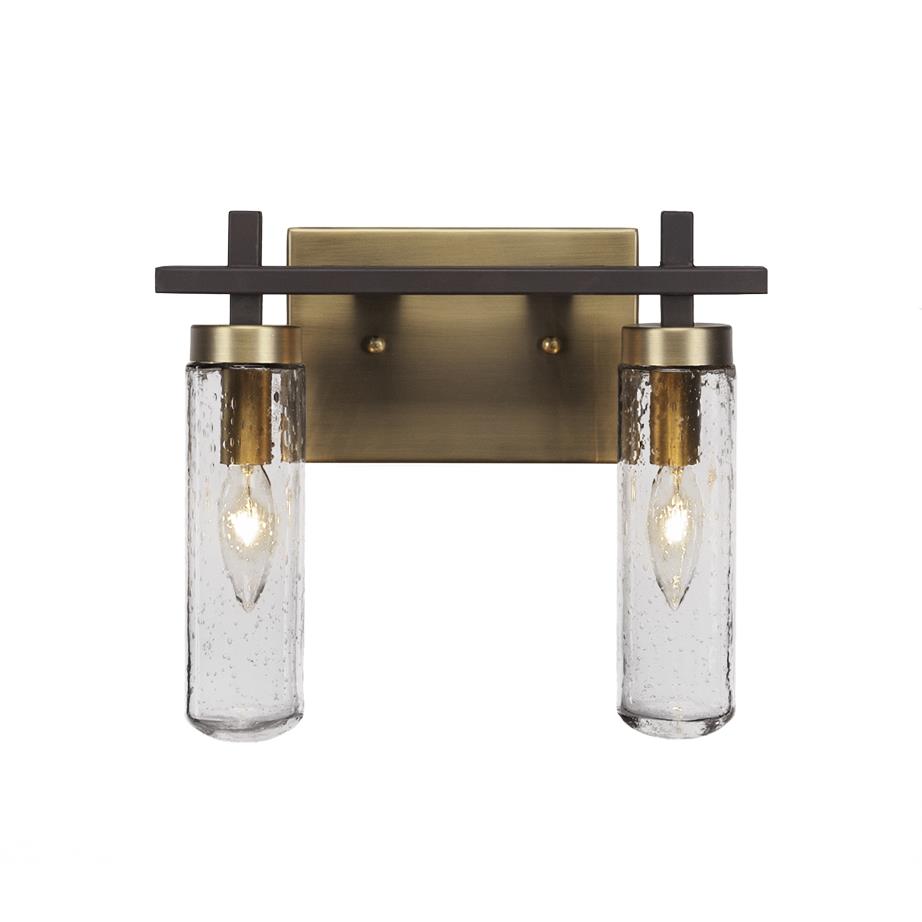 Toltec Lighting 2512-ESBR-600 Salinda 2 Light Bath Bar In Espresso & Brass Finish With 2.5” Clear Bubble Glass