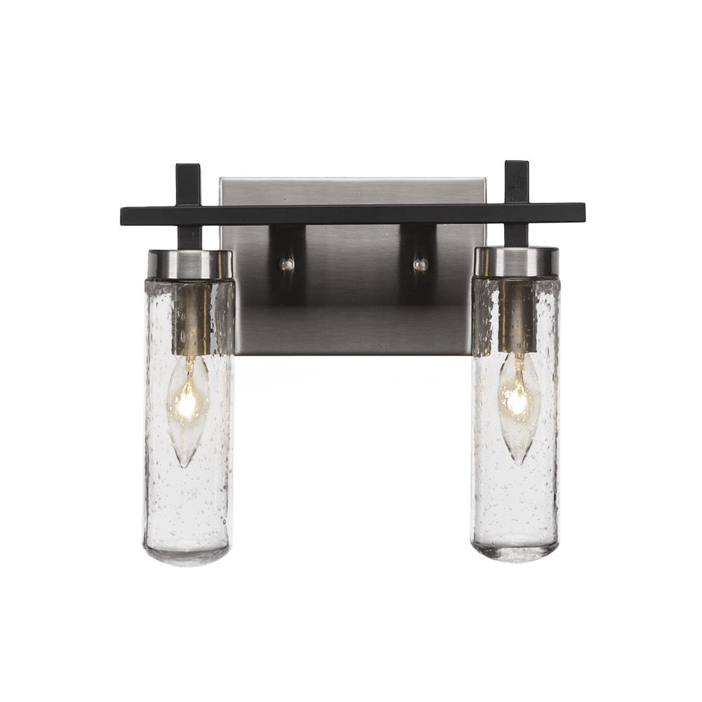 Toltec Lighting 2512-MBBN-600 Salinda 2 Light Bath Bar In Matte Black & Brushed Nickel Finish With 2.5” Clear Bubble Glass