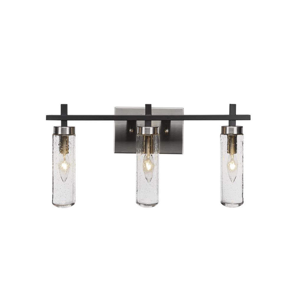 Toltec Lighting 2513-MBBN-600 Salinda 3 Light Bath Bar In Matte Black & Brushed Nickel Finish With 2.5” Clear Bubble Glass