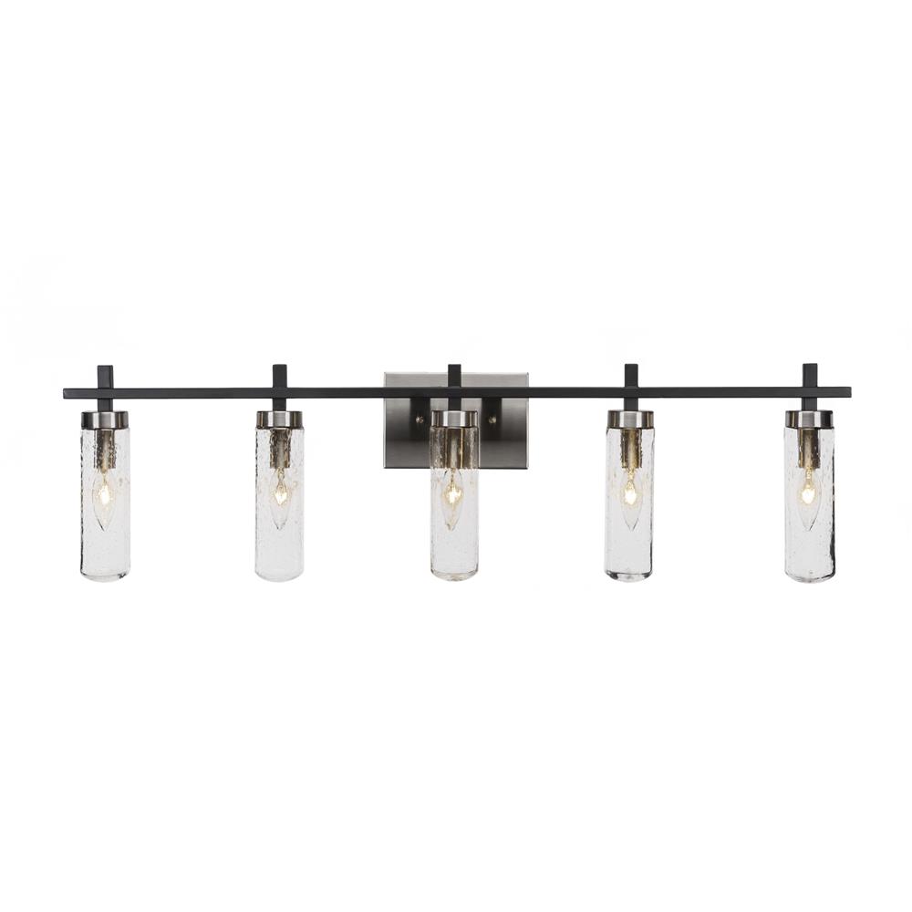 Toltec Lighting 2515-MBBN-600 Salinda 5 Light Bath Bar In Matte Black & Brushed Nickel Finish With 2.5” Clear Bubble Glass
