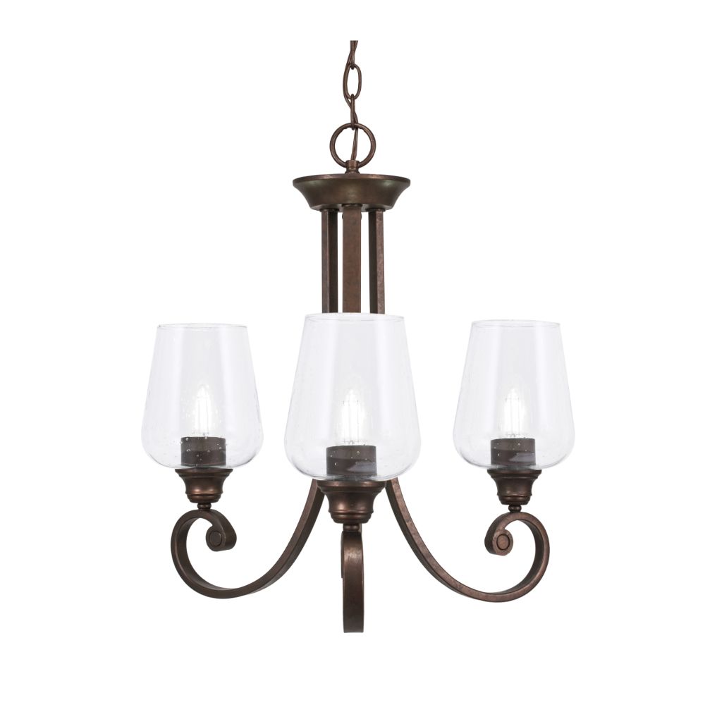 Toltec Lighting 253-BRZ-210 Curl Uplight, 3 Light, Chandelier Shown In Bronze Finish With 5" Clear Bubble Glass