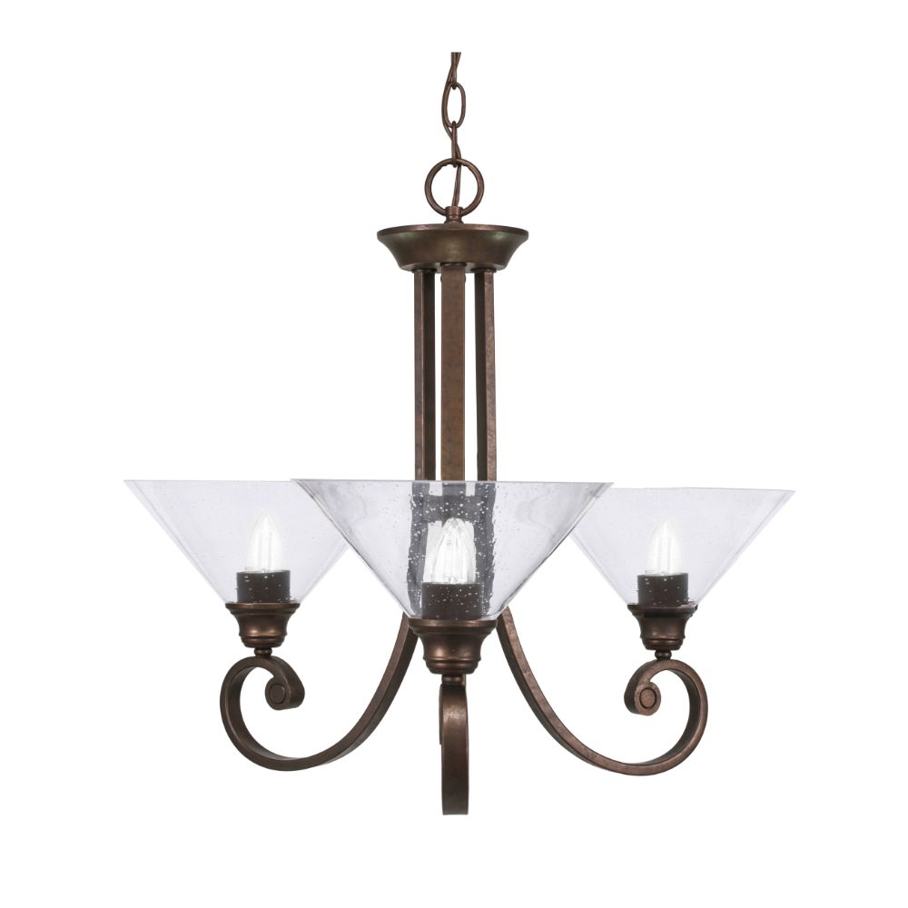 Toltec Lighting 253-BRZ-304 Curl Uplight, 3 Light, Chandelier Shown In Bronze Finish With 10" Clear Bubble Glass