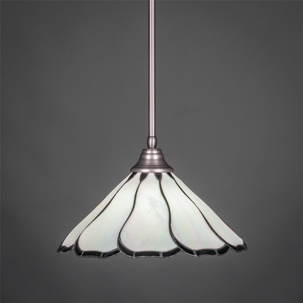 Toltec Lighting 26-BN-912 Brushed Nickel Finish Stem Pendant With 16 in. Pearl & Black Flair Tiffany Glass