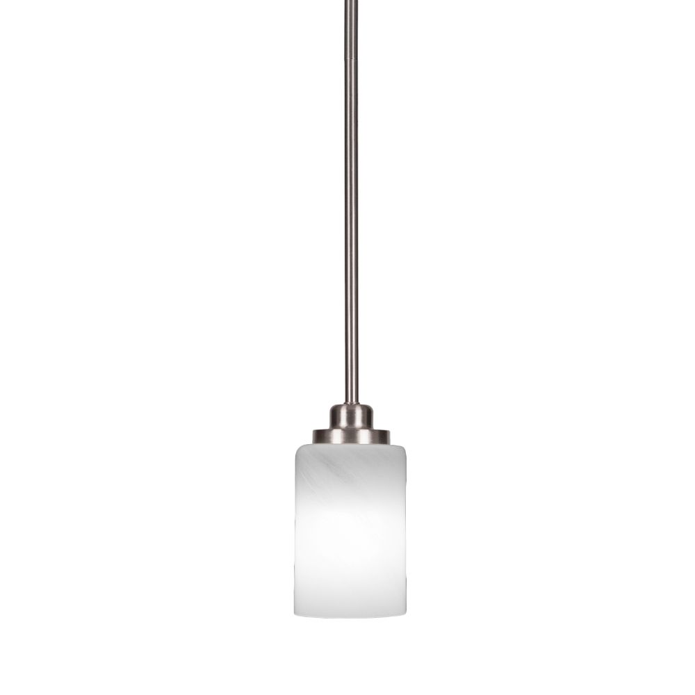 Toltec Lighting 2601-BN-3001 Odyssey 1 Light Mini Pendant In Brushed Nickel Finish With 4" White Marble Glass