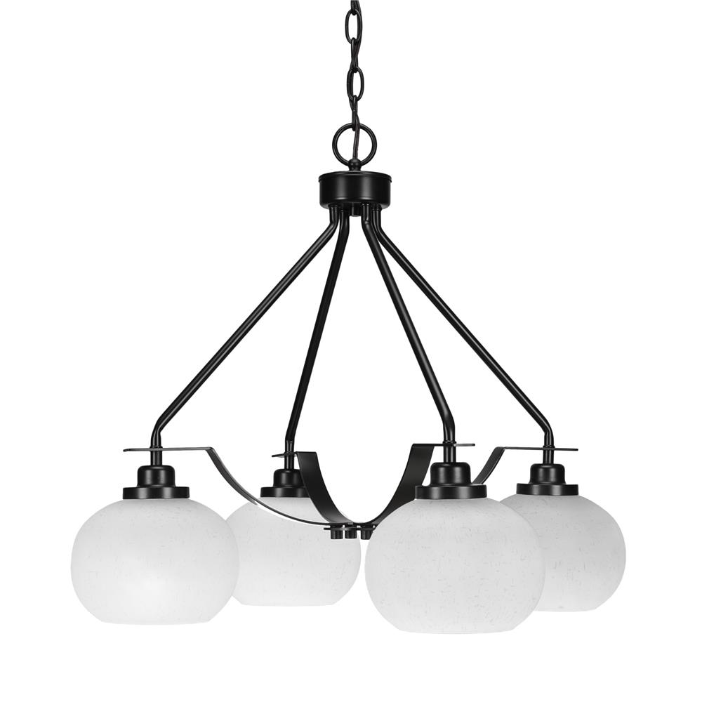Toltec Lighting 2604-MB-212 Odyssey 4 Light Chandelier In Matte Black Finish With 7” White Muslin Glass