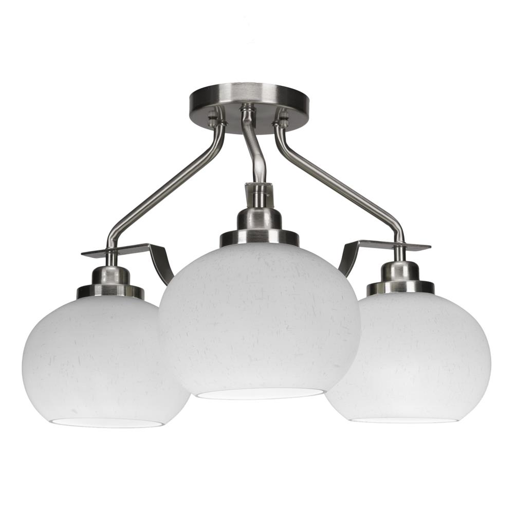 Toltec Lighting 2607-BN-212 Odyssey 3 Light Semi Flush Mount In Brushed Nickel Finish With 7” White Muslin Glass
