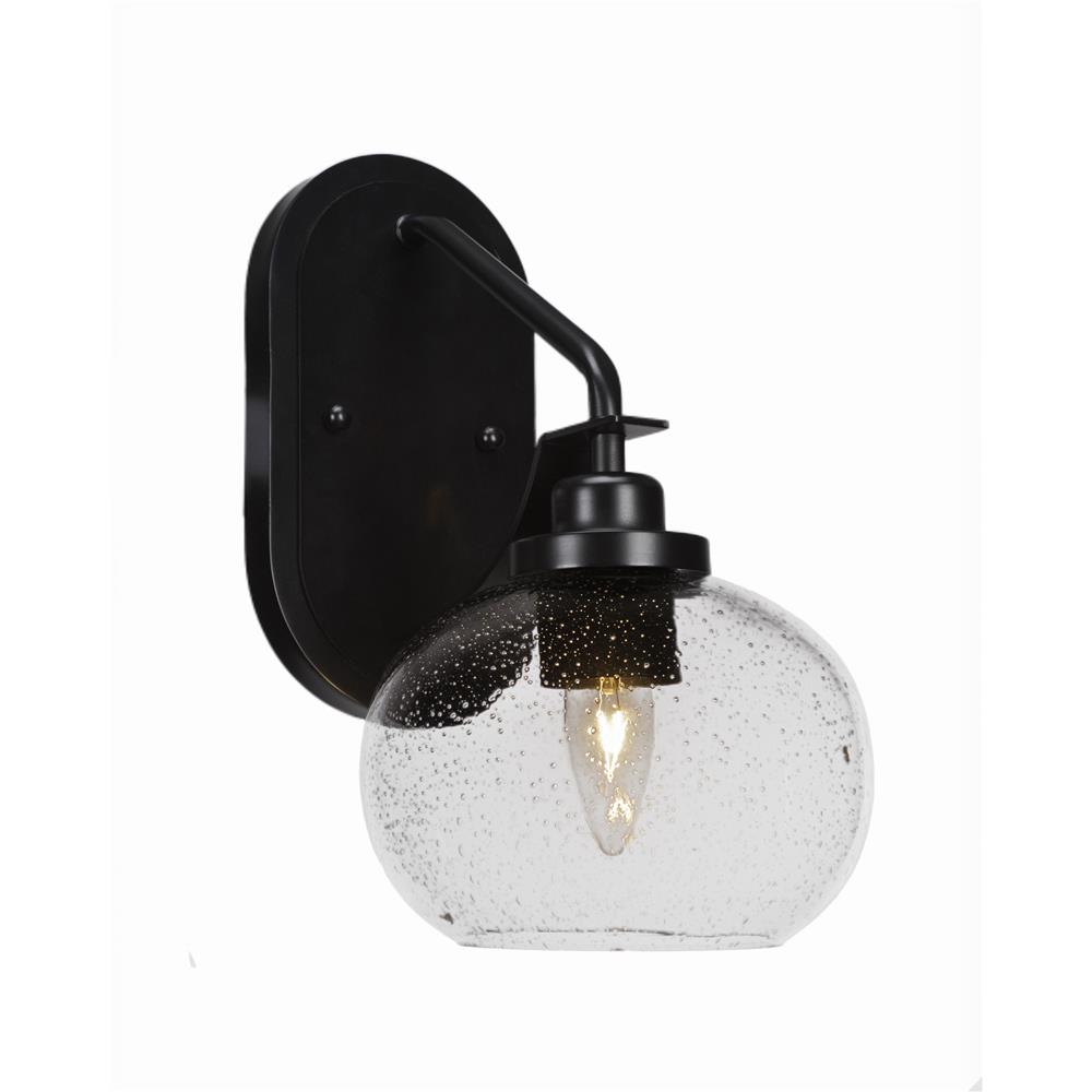 Toltec Lighting 2611-MB-202 Odyssey 1 Light Wall Sconce In Matte Black Finish With 7” Clear Bubble Glass