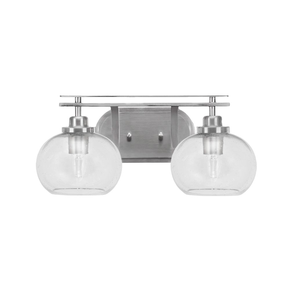 Toltec Lighting 2612-BN-202 Odyssey 2 Light Bath Bar In Brushed Nickel Finish With 7” Clear Bubble Glass