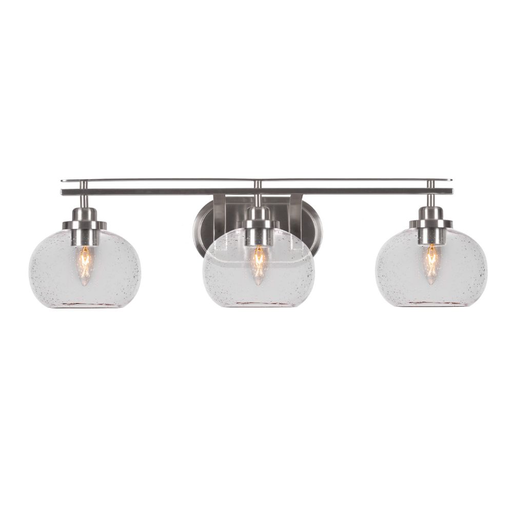 Toltec Lighting 2613-BN-202 Odyssey 3 Light Bath Bar In Brushed Nickel Finish With 7" Clear Bubble Glass
