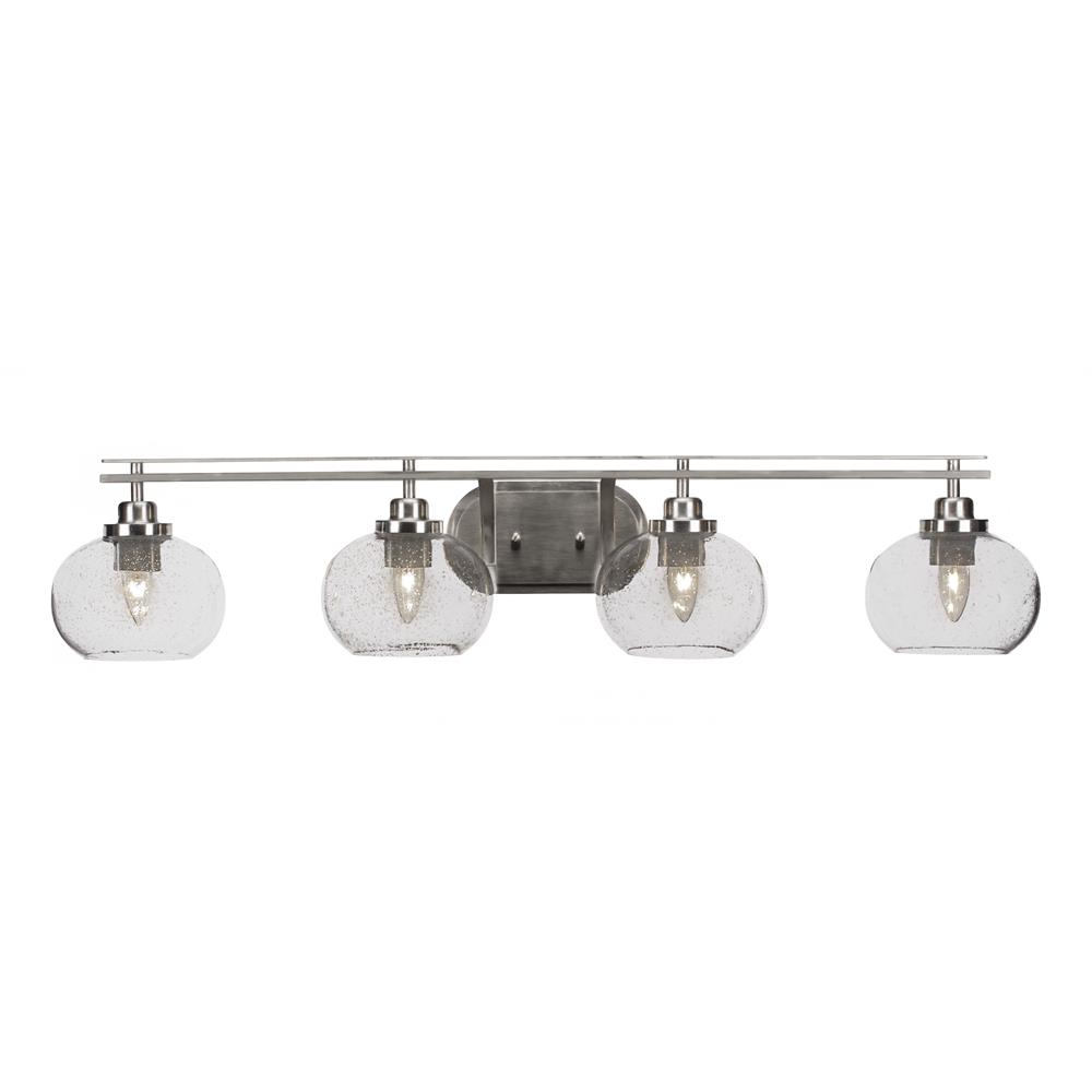 Toltec Lighting 2614-BN-202 Odyssey 4 Light Bath Bar In Brushed Nickel Finish With 7” Clear Bubble Glass